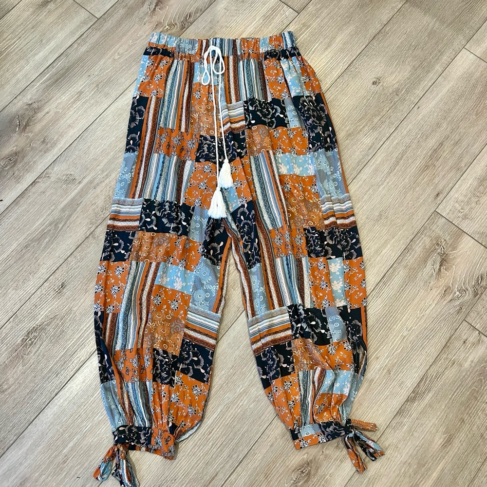 Bohemian Patchwork ankle tie pants